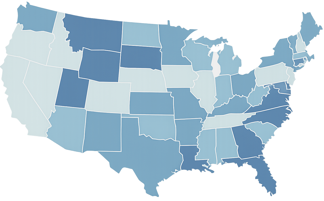 Map of appliance repair service areas across multiple U.S. cities and metro locations